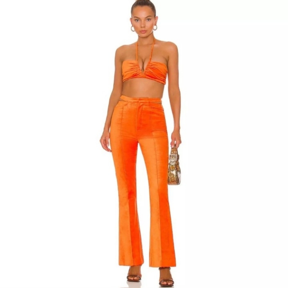 NBD ANOK Orange Velvet Set Size XS and Small Pant Bra Top